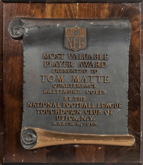1966 Tom Matte Signed Most Valuable Player Award from The NFL (Matte LOA)